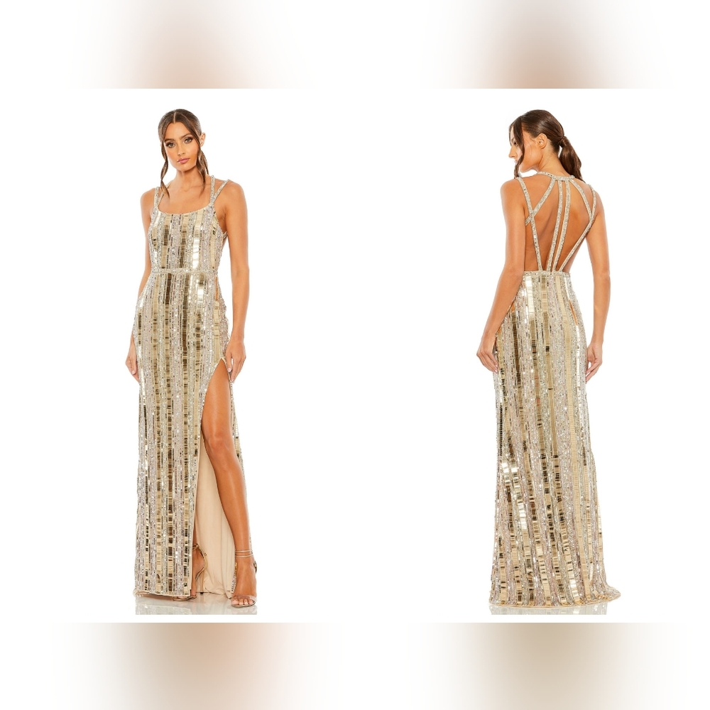 NWT MAC DUGGAL HALTER NECK EMBELLISHED DETAILED BACK GOWN